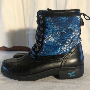 Algeria black leather and blue paisley boots